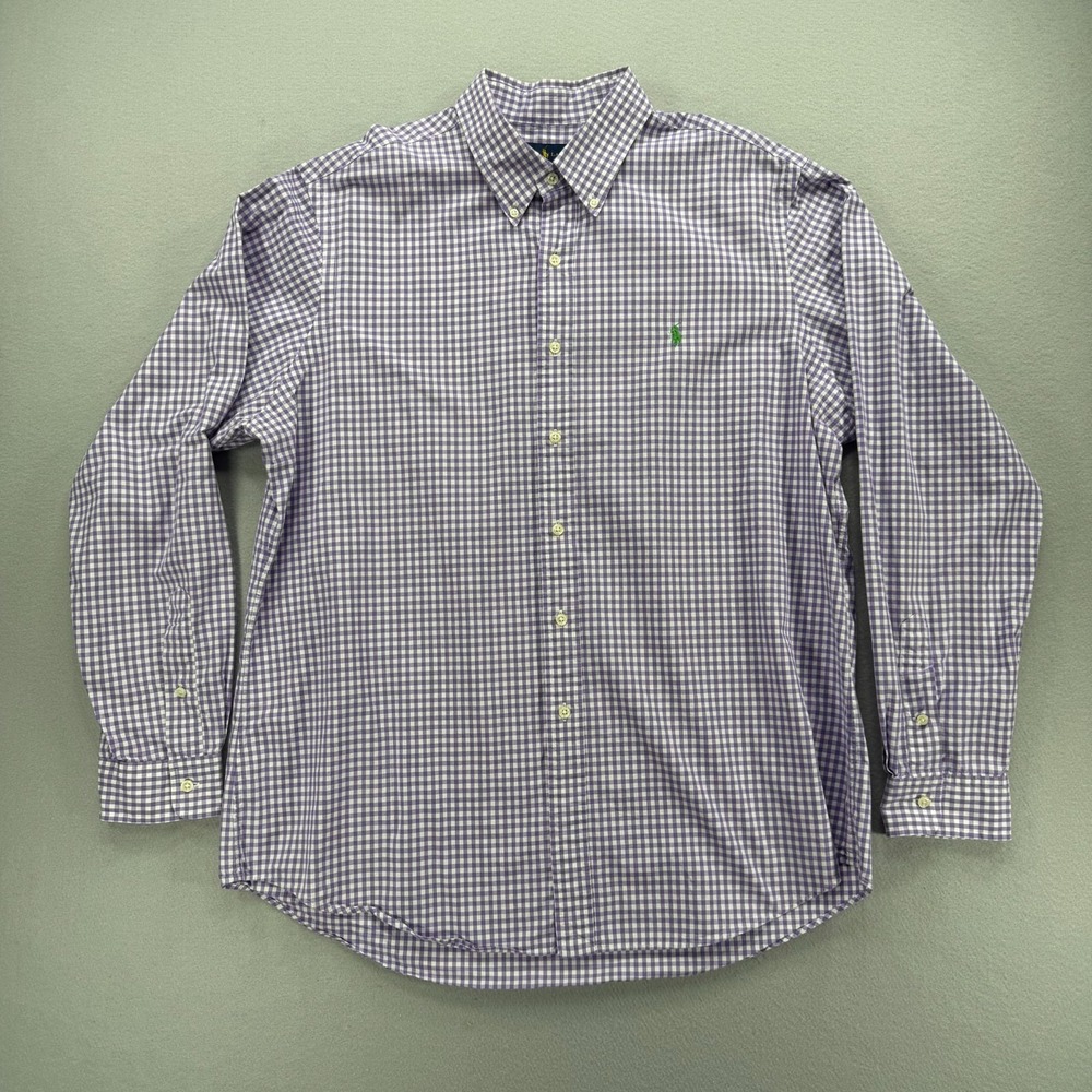 Polo Ralph Lauren XL Long Sleeve Shirt Men Purple Plaid Button Down Green Pony